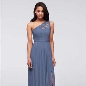 David’s Bridal Long One Shoulder Steel Blue size 4